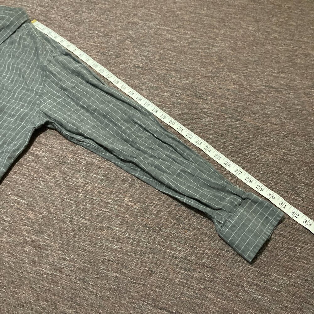 UNTUCKit Shirt Men's Large Slim Fit 100% Linen Gray Long Sleeve Button Plaid - Picture 7 of 8